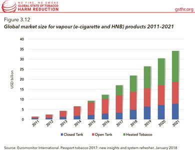 Global Market Size for Vapour (E-Cigarette and HNB) Products (2011-2021)
